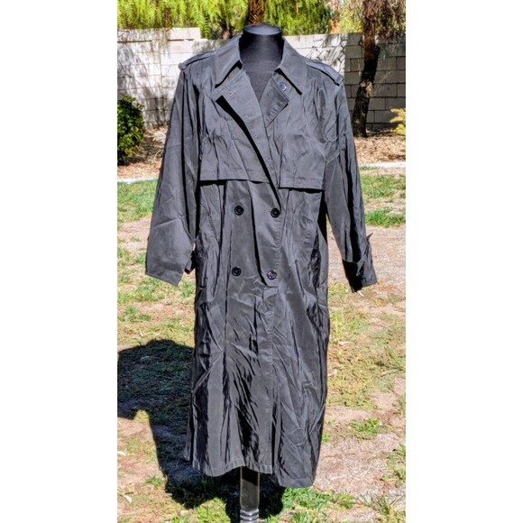 Forecaster Of Boston Sz Petite 12 Black Double-Breasted Nylon Trench Coat EUC - Picture 1 of 8